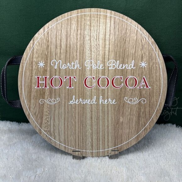 Wondershop North Pole Hot Cocoa Serving‎ Tray Faux Leather Handles 21” Diameter - Picture 1 of 6
